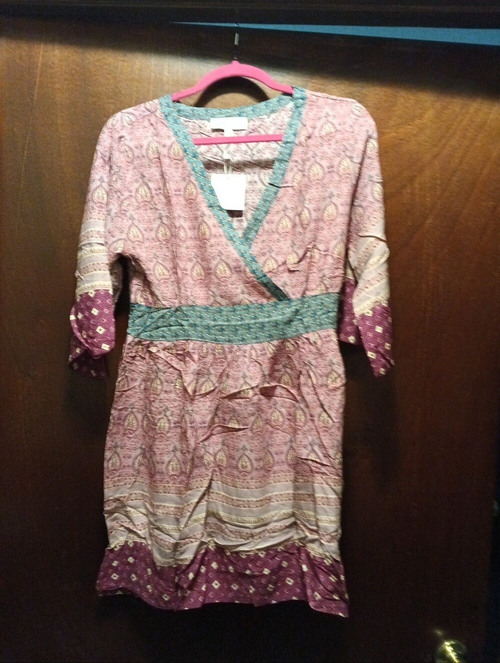 Hayden LA NWT Woman's Paisley Print Wrap Bust Mini Dress Size Small
